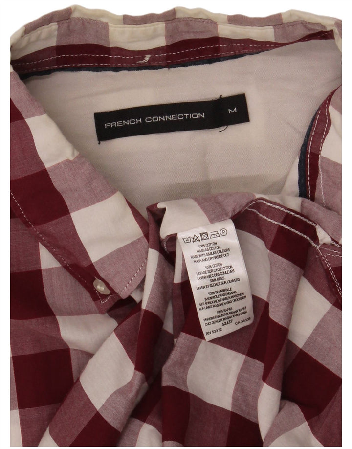 French Connection Herren-Hemd, mittelgroß, Burgunderrot, Gingham-Baumwolle