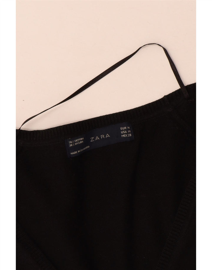 Zara Damen-Cardigan-Pullover UK 12 Mittelschwarze Baumwolle