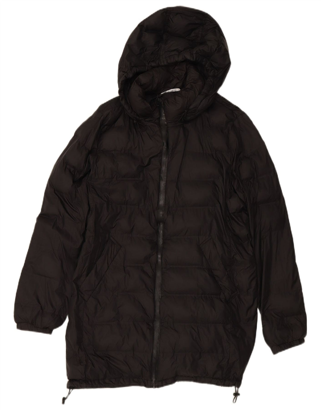 ZARA Wattierter Damenmantel mit Kapuze, UK 16, Größe L, Schwarz, Polyester