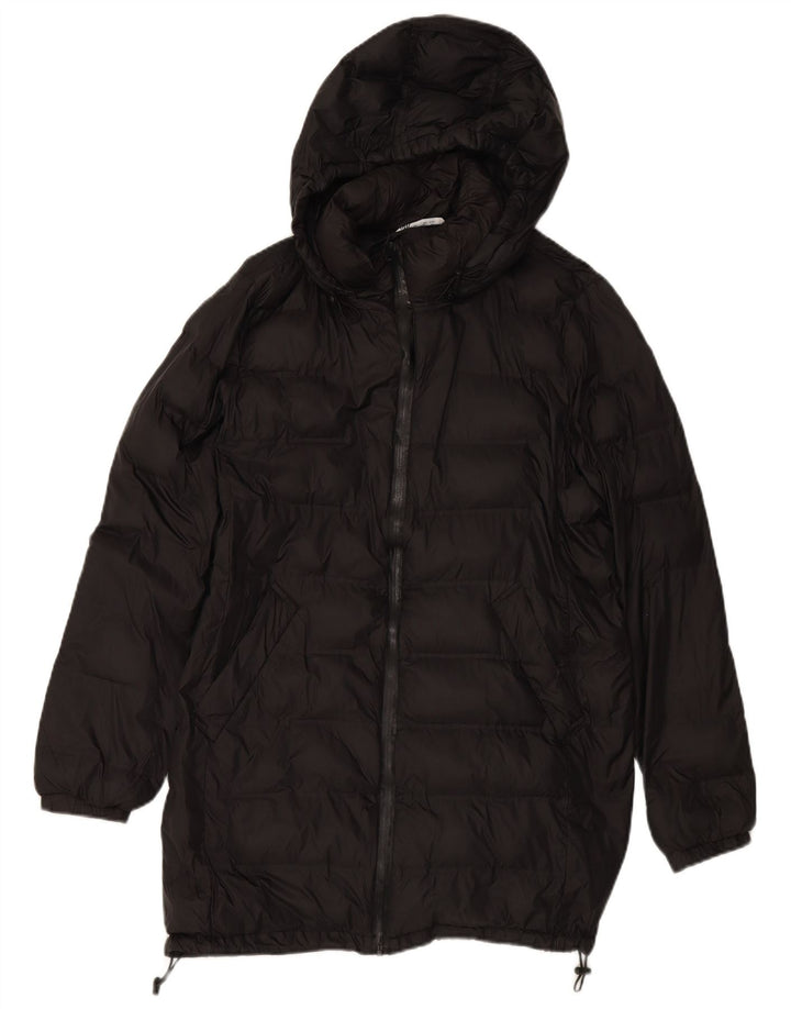ZARA Wattierter Damenmantel mit Kapuze, UK 16, Größe L, Schwarz, Polyester