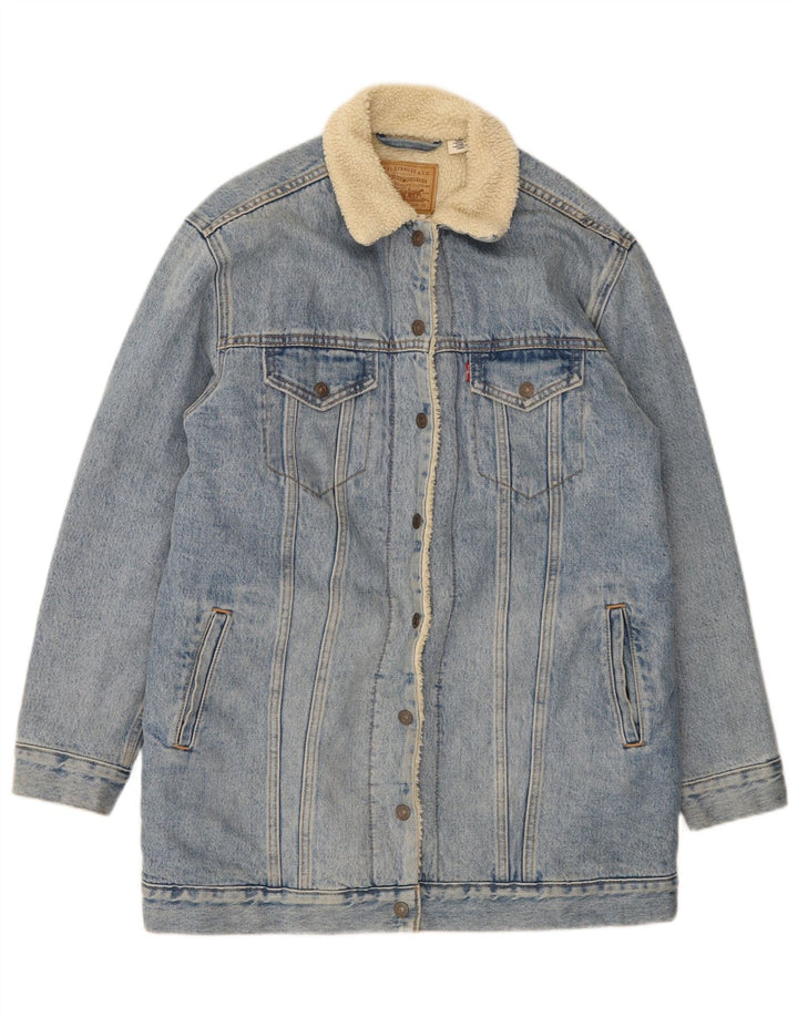 Levi's Damen Denim Sherpa Jacke UK 38 Mittelblaue Baumwolle