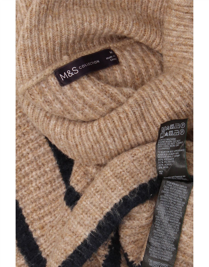 Marks & Spencer Rollkragenpullover für Damen, UK 14, Mittelbeige gestreift