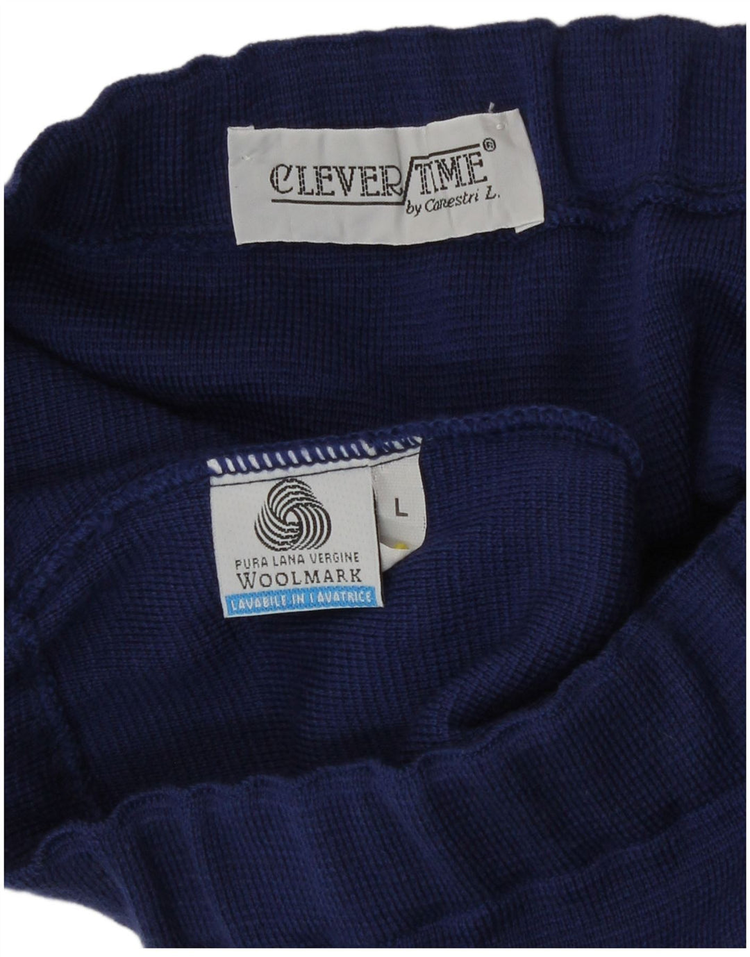 Vintage Damen Strick-Bleistiftrock Groß W32 Blaue Schurwolle