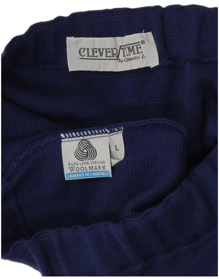 Vintage Damen Strick-Bleistiftrock Groß W32 Blaue Schurwolle