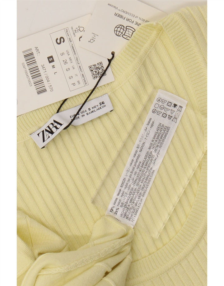 ZARA Damen Maxi-Pulloverkleid mit kurzen Ärmeln, Gr. 8, Gelb, Viskose