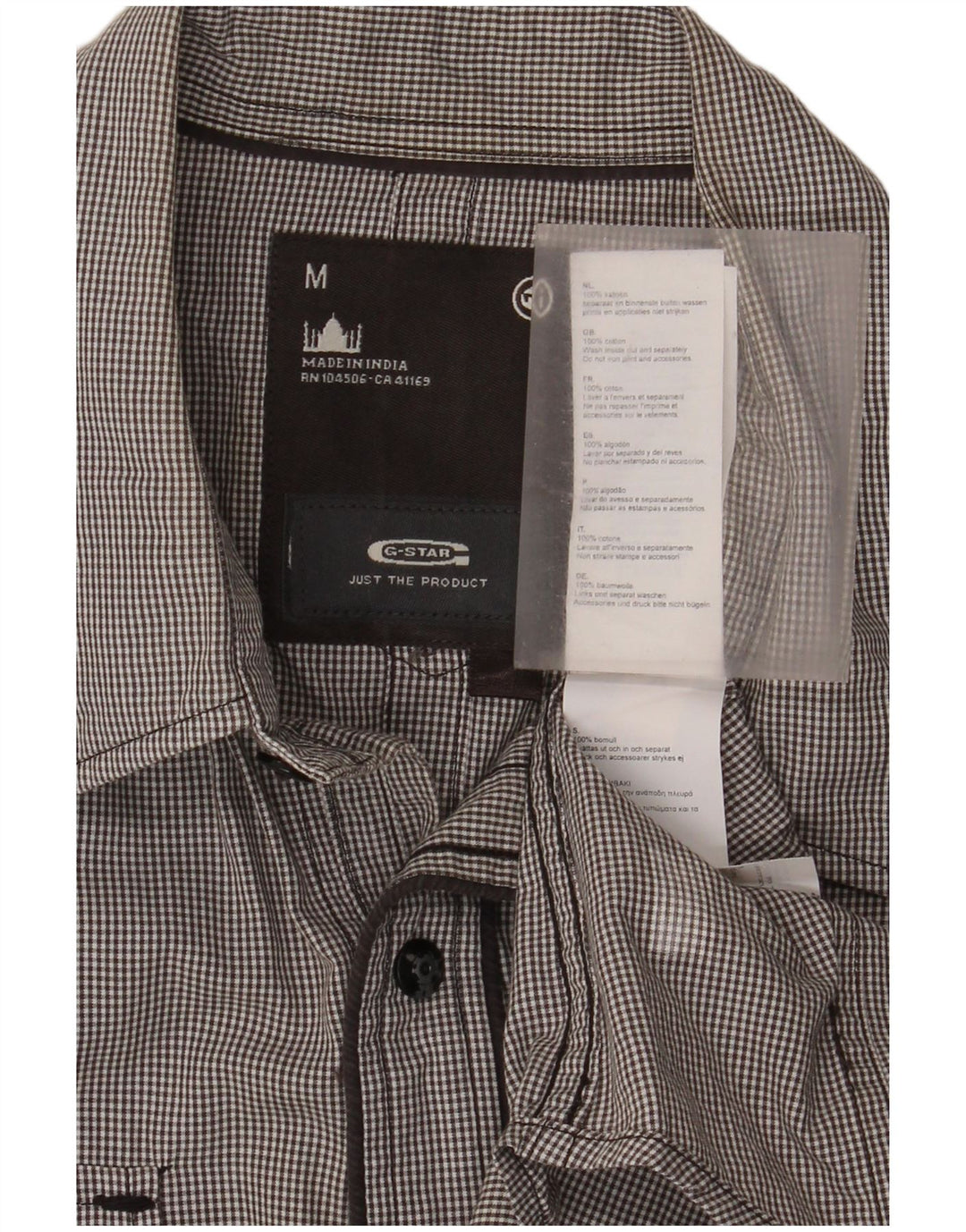 G-Star Herren-Kurzarm-Militärhemd aus mittelgrauer Gingham-Baumwolle