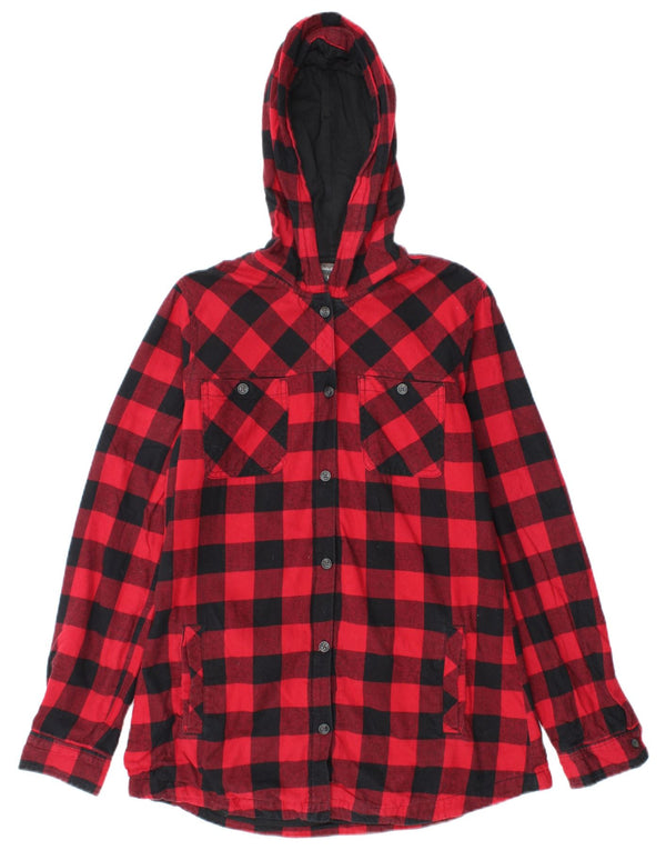 Eddie Bauer Womens Hooded Lumberjack Shirt UK 10 Small Red Gingham Cotton