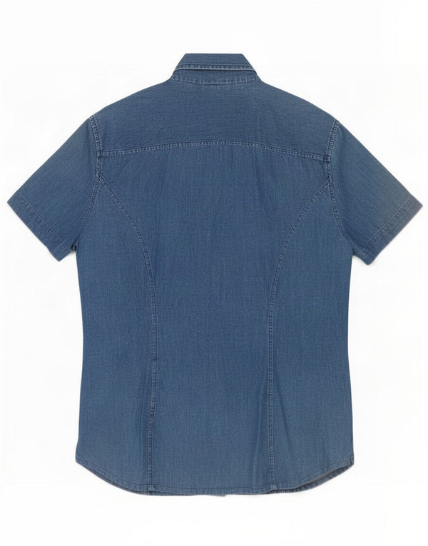 Trussardi Jeans Damen Kurzarm-Jeanshemd UK 14 Mittelblaue Baumwolle