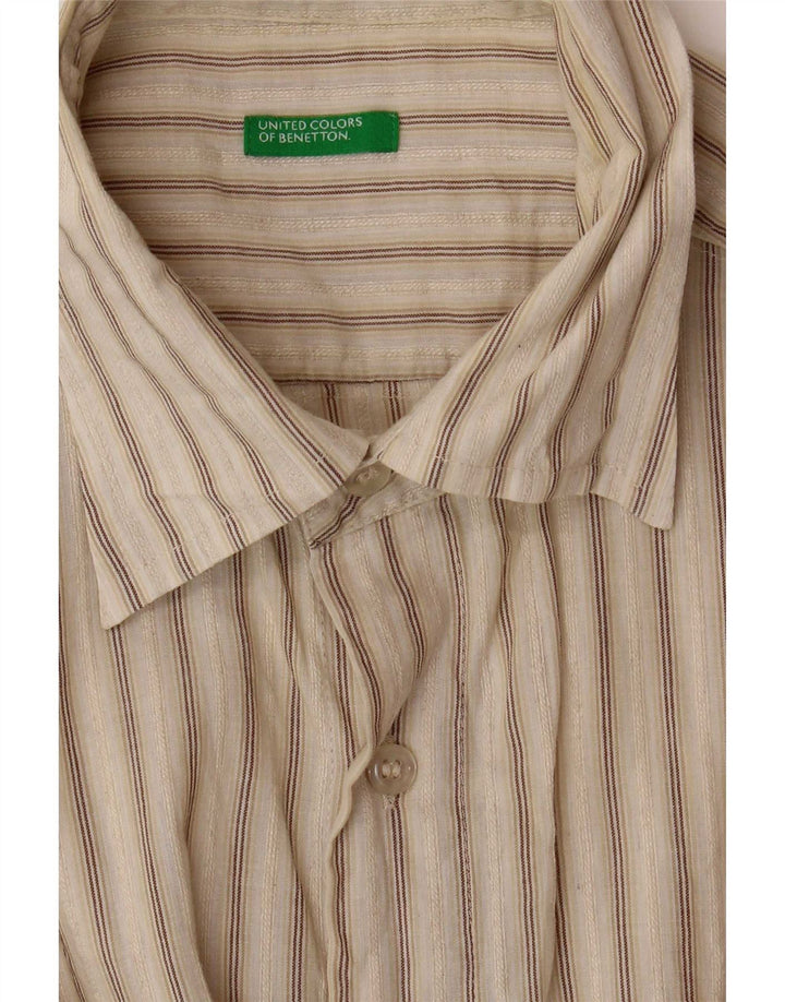 Benetton Herren Kurzarmhemd Small Beige gestreift