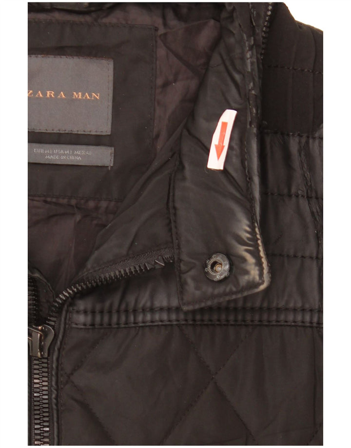 ZARA Herren Steppjacke mit Kapuze UK 38 Medium Schwarz