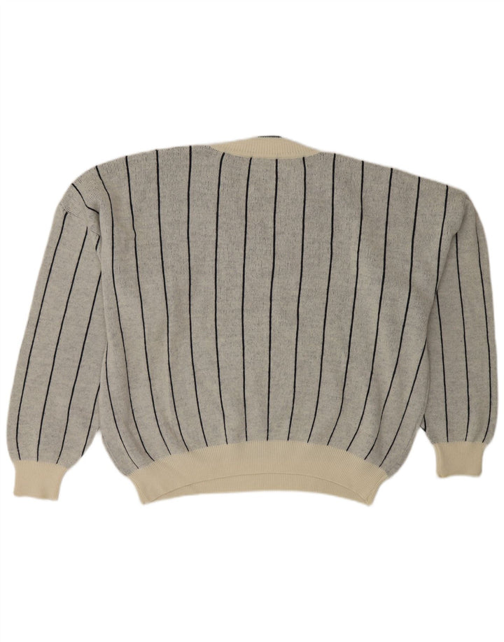 Cacharel Damen-Pullover mit V-Ausschnitt, UK 18, XL, grau gestreifte Wolle