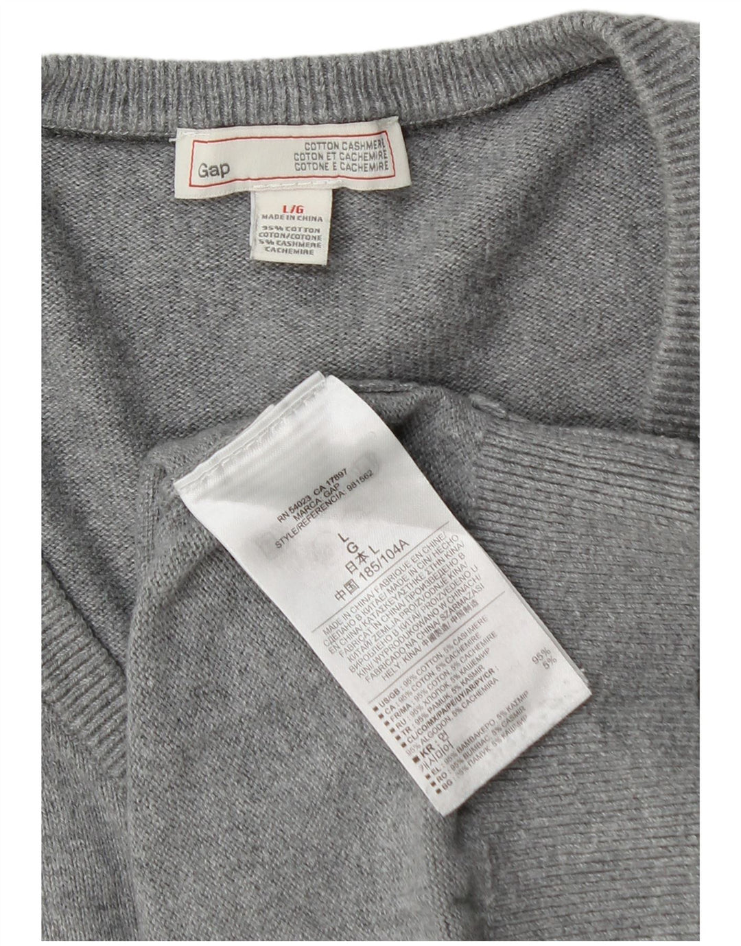 Gap Herren-Pullover mit V-Ausschnitt, groß, aus grauer Baumwolle