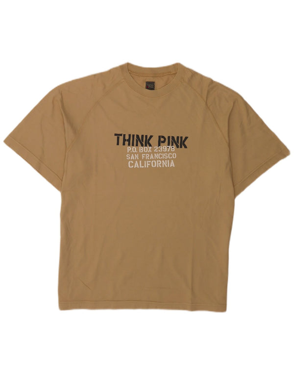 Think Pink – Übergroßes Grafik-T-Shirt-Oberteil für Damen, UK 16, Größe L, Beige, Baumwolle