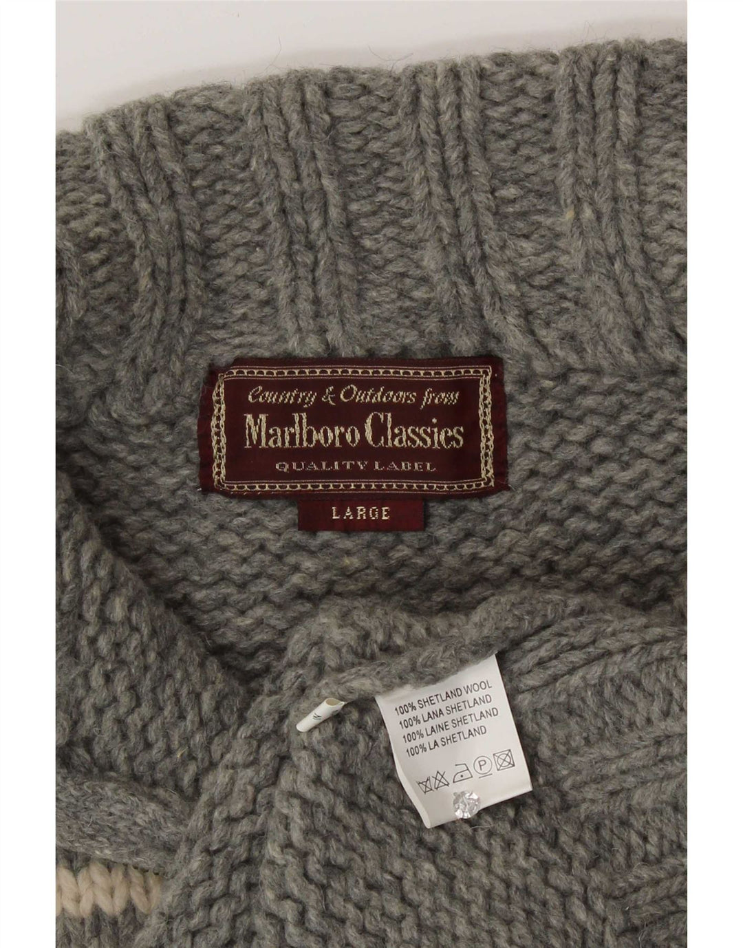 Marlboro Classics Herren-Pullover mit Reißverschluss am Hals, groß, graue Fair-Isle-Wolle