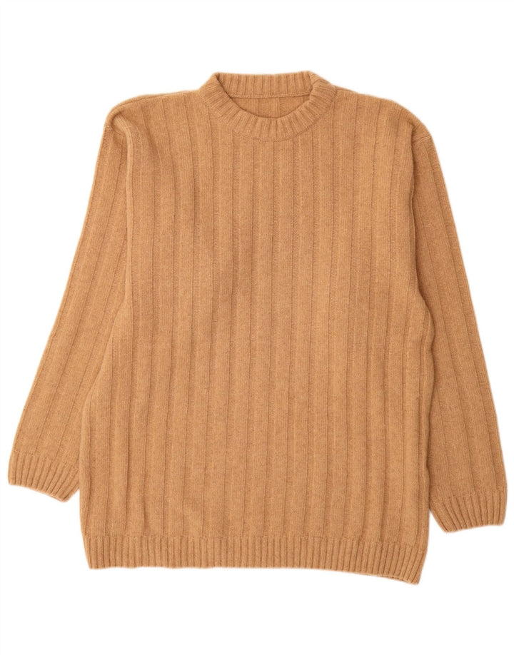 Vintage Herren-Pullover mit Rundhalsausschnitt, große beige Wolle