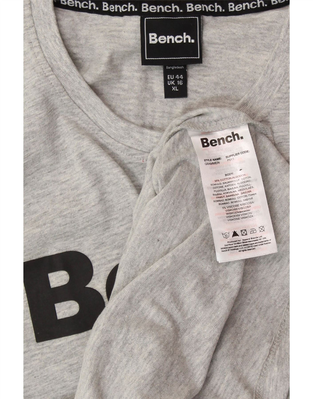 BENCH Grafik-T-Shirt-Oberteil für Damen, UK 16, Größe L, grau meliert, Baumwolle