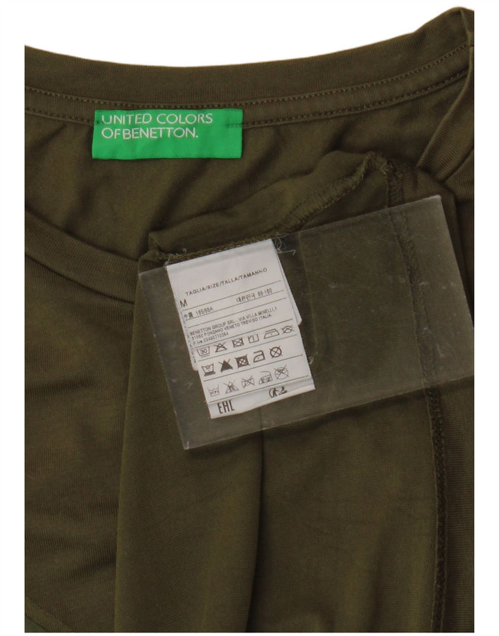 BENETTON Womens Graphic T-Shirt Top UK 14 Medium Khaki Lyocell