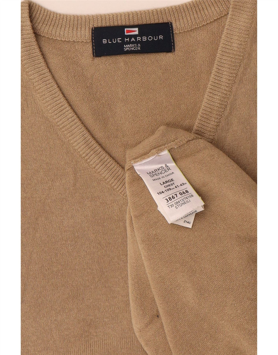 Marks & SPENCER Herren-Pullover mit V-Ausschnitt, Gr. 41/43, Größe L, Beige