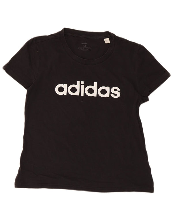 Adidas Womens Short Sleeve Graphic T-Shirt Top UK 12 Medium Black