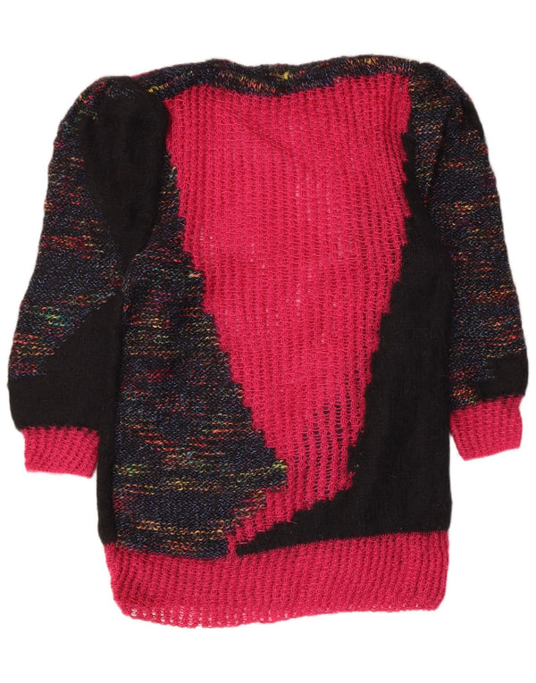 Vintage Damen Pullover mit U-Boot-Ausschnitt, UK 14, Mittelrosa, Farbblock