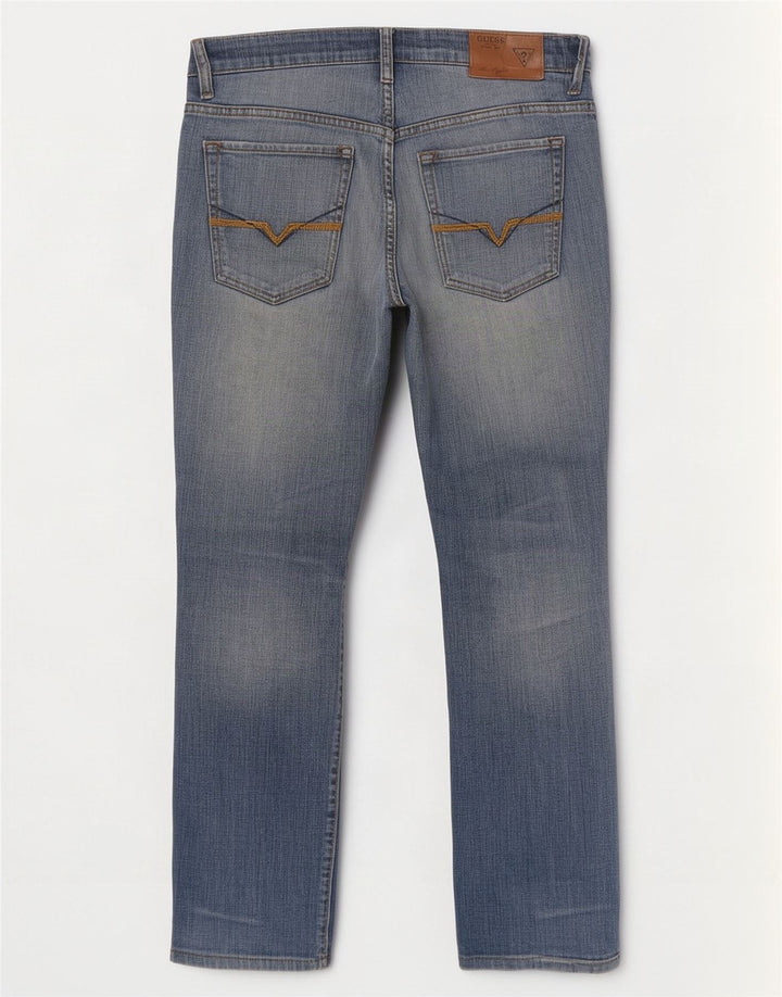 Guess Herren Straight Jeans W32 L29 Blaue Baumwolle