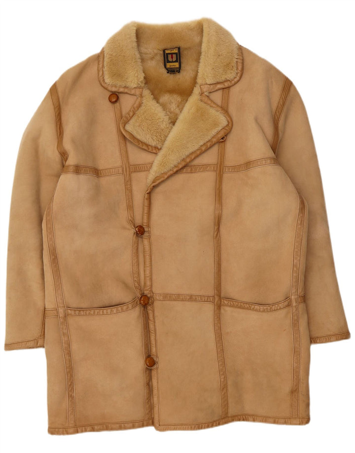 Emanuel Ungaro Herren Shearling Mantel UK 38 Mittelbeige