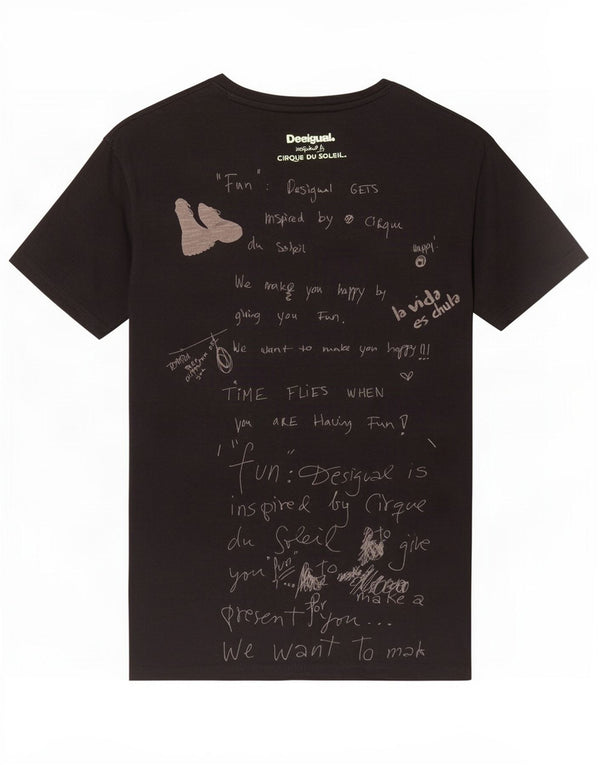 Desigual Herren Social Circle Football Graphic T-Shirt Top Small aus schwarzer Baumwolle