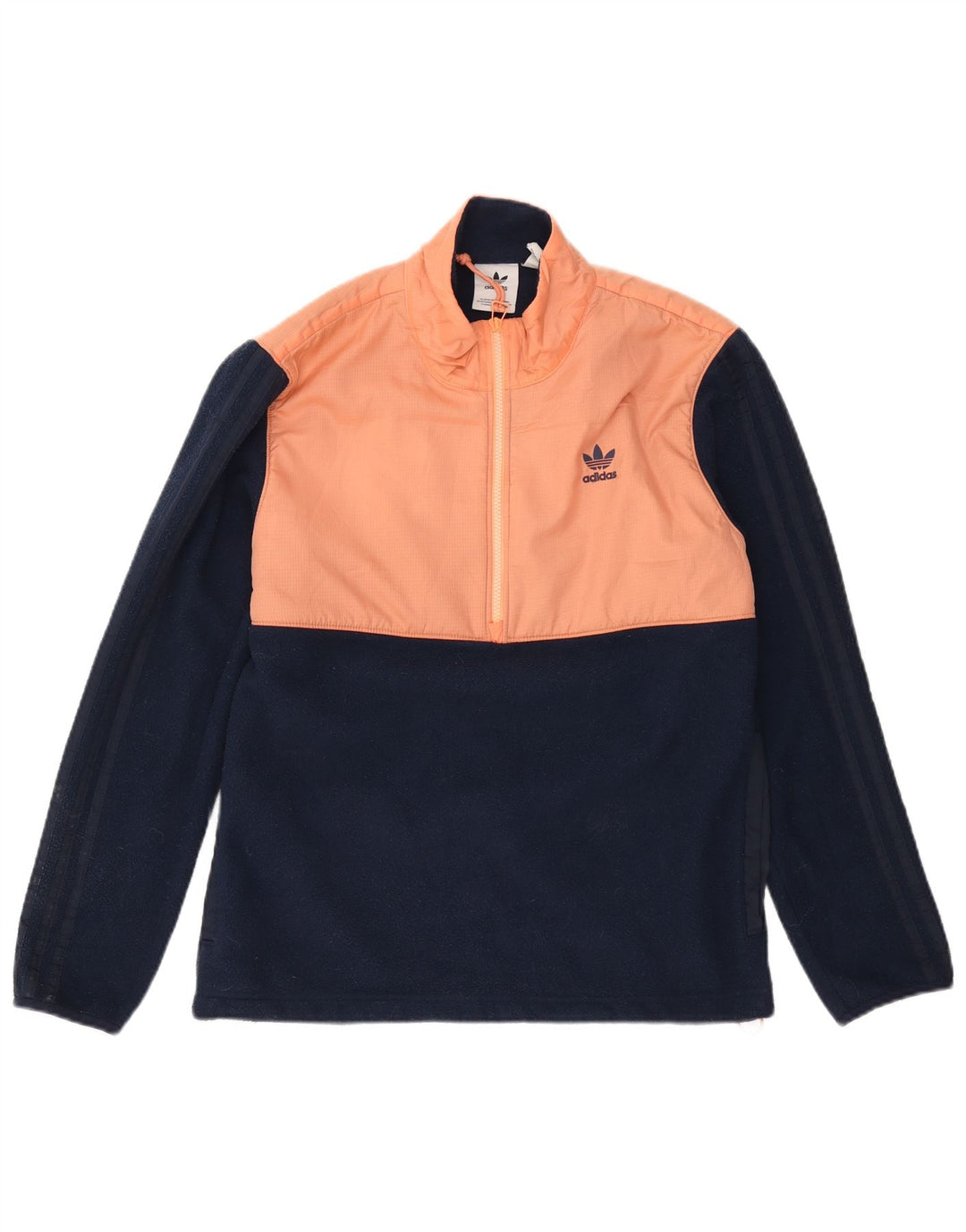 Adidas Herren-Fleecepullover mit Reißverschluss am Hals, klein, marineblaues Farbblock-Polyester
