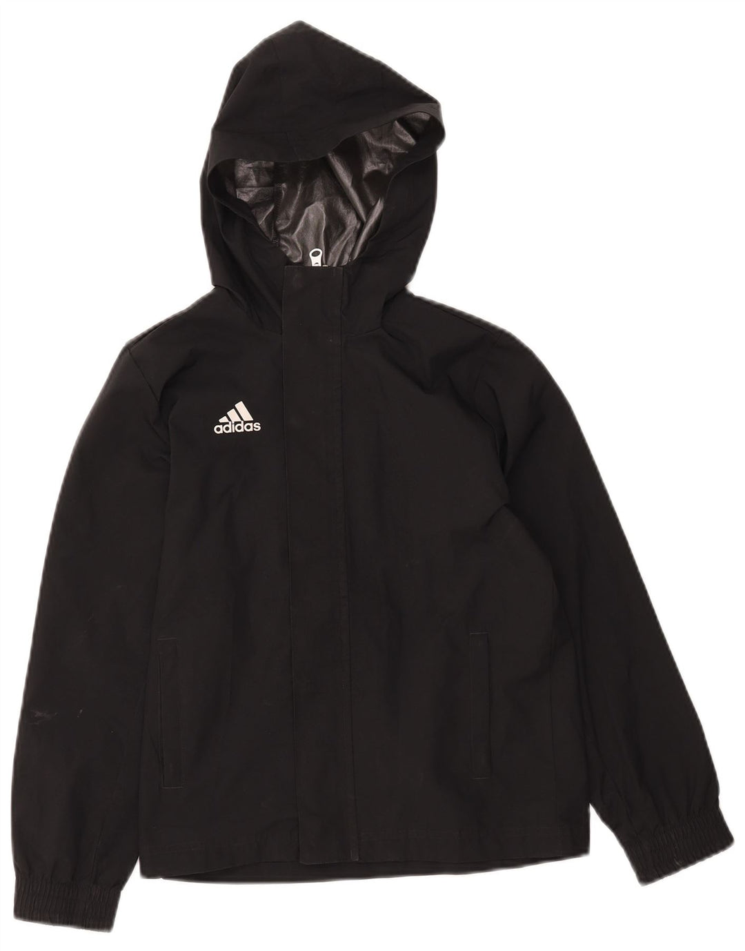 ADIDAS Jungen-Windbreakerjacke mit Kapuze, 9–10 Jahre, schwarzes Polyester