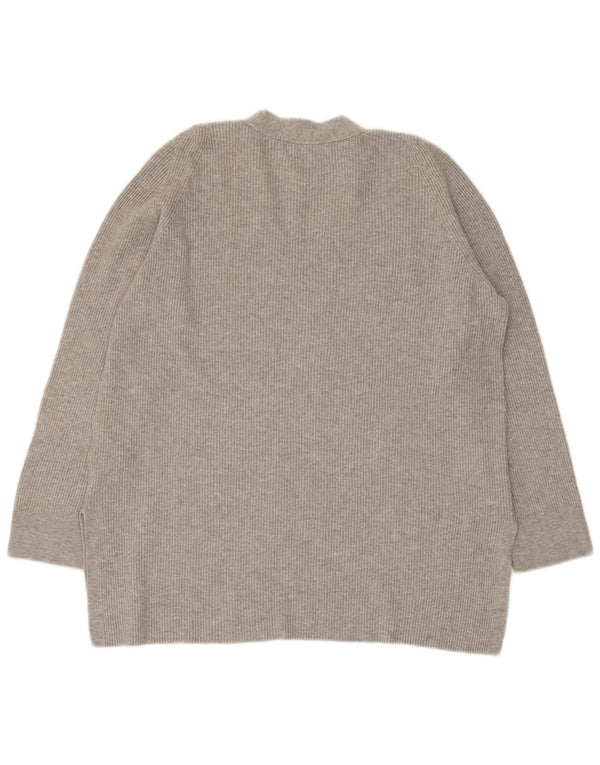 Marks & Spencer Damen-Pullover mit V-Ausschnitt, UK 14, Größe L, graue Viskose