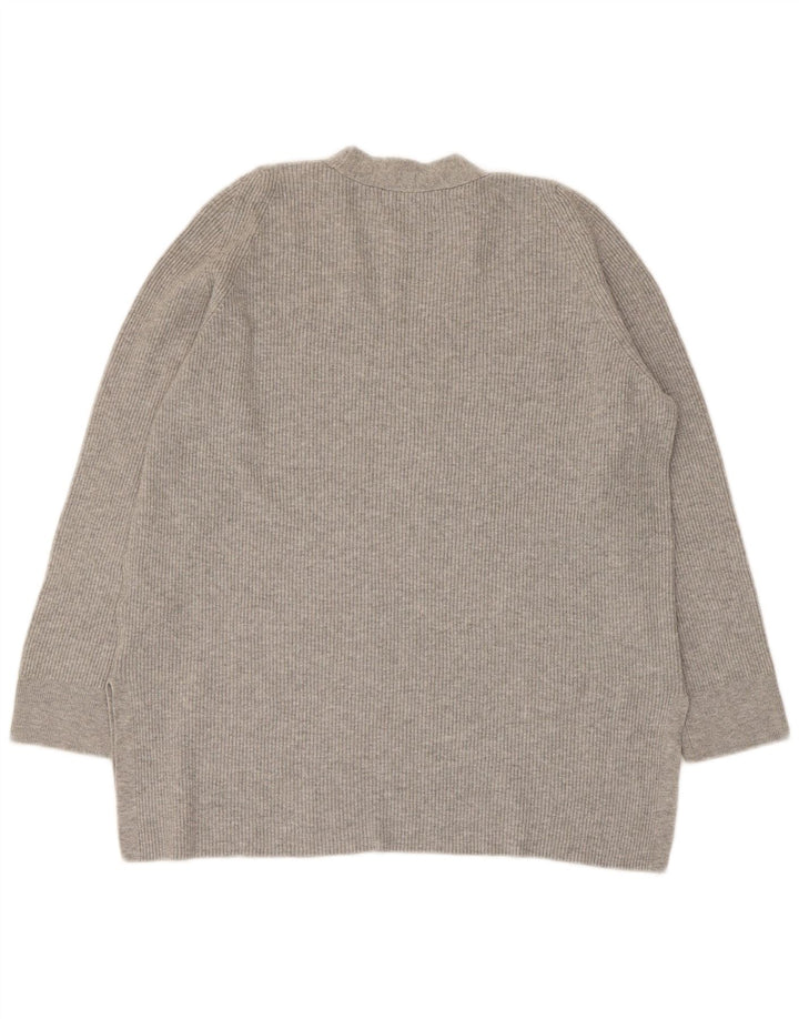 Marks & Spencer Damen-Pullover mit V-Ausschnitt, UK 14, Größe L, graue Viskose