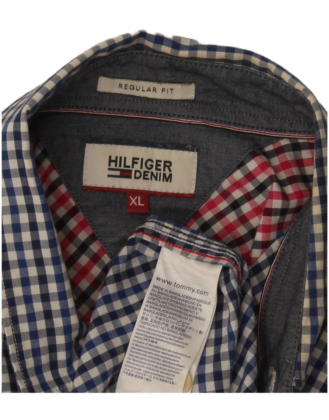 Tommy Hilfiger Herren-Hemd mit normaler Passform, XL, blaue Gingham-Baumwolle