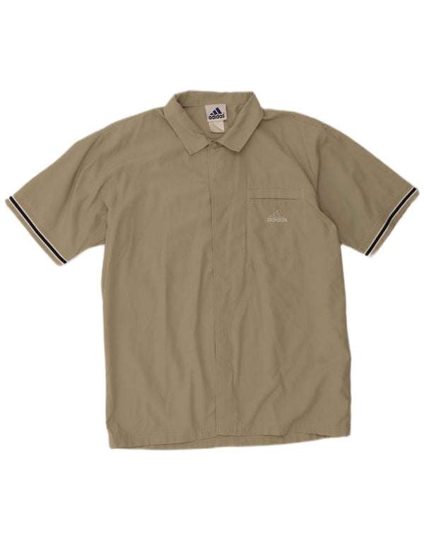 ADIDAS Herren Kurzarmhemd UK 38/40 Medium Khaki Polyester