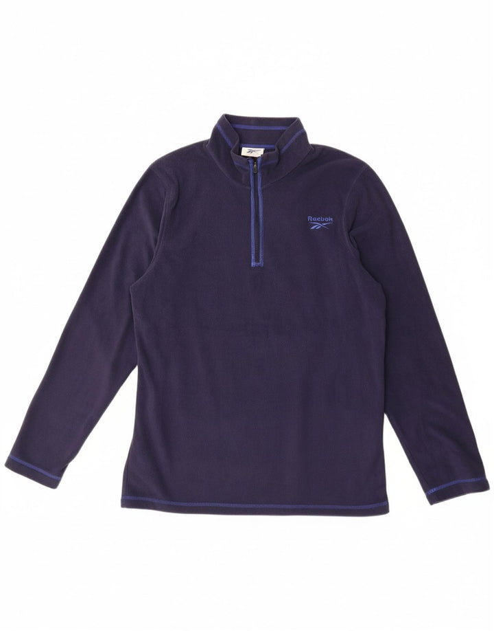 REEBOK Mens Zip Neck Fleece Jumper Large Navy Blue Polyester