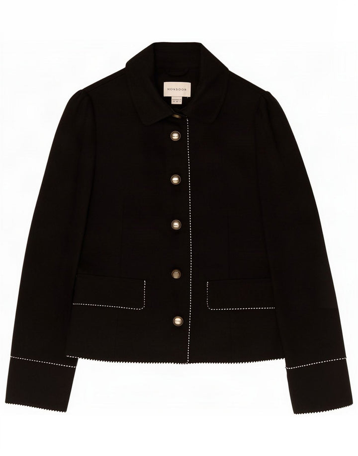 Monsoon Damen-Blazerjacke mit 5 Knöpfen, UK 10, Größe S, Schwarz, Baumwolle