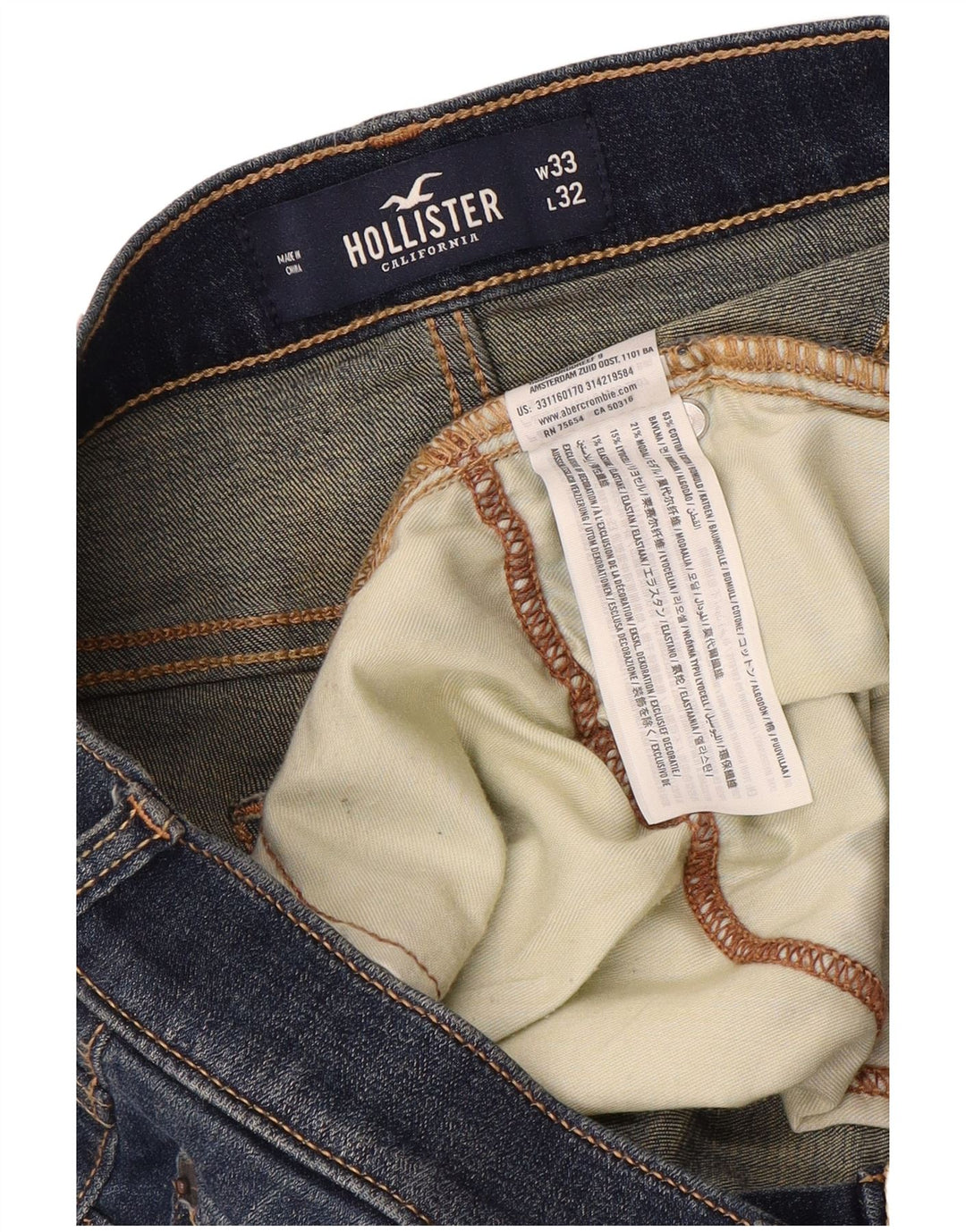 HOLLISTER Herren Distressed Slim Jeans W33 L32 Blaue Baumwolle