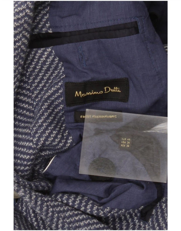 Massimo Dutti Herren-Strickjacke mit 2 Knöpfen, EU 46, kleines blaues Fischgrätenmuster