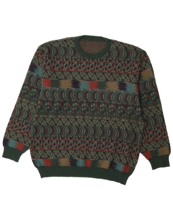 VINTAGE Herren Pullover mit Rundhalsausschnitt IT 54 XL Grüne Fair-Isle-Wolle