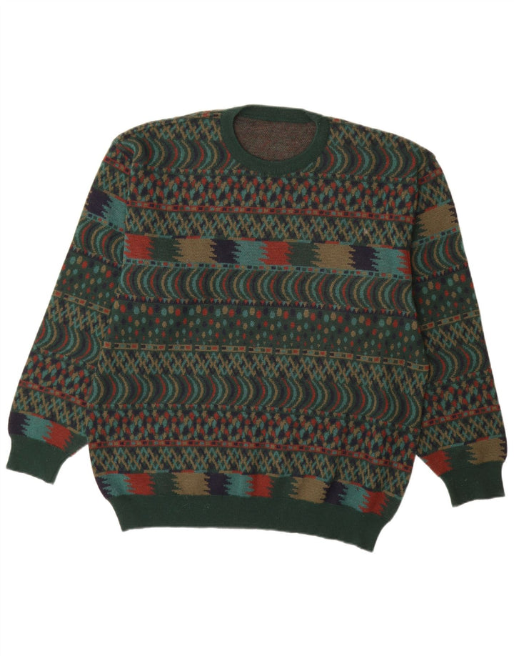 VINTAGE Herren Pullover mit Rundhalsausschnitt IT 54 XL Grüne Fair-Isle-Wolle