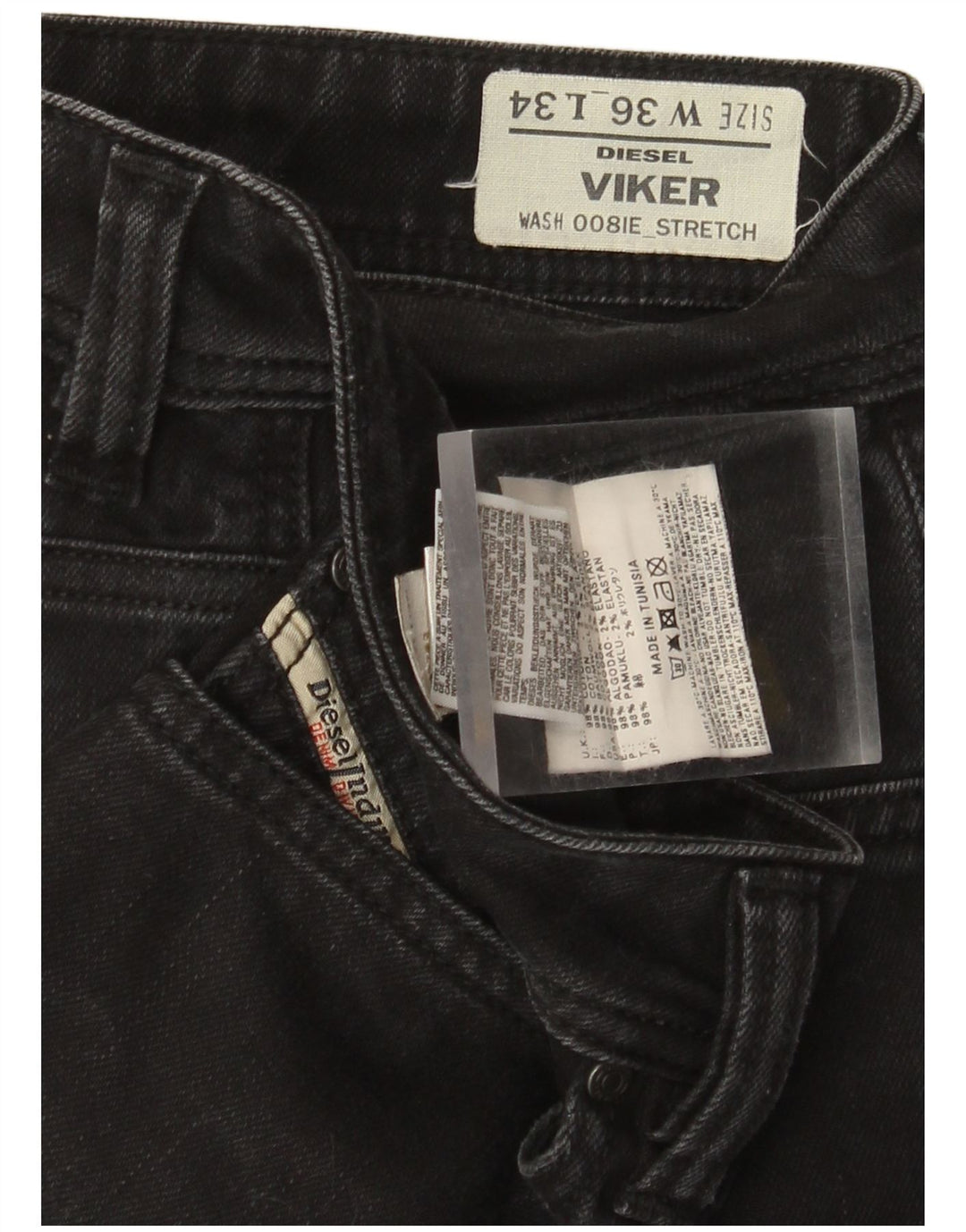 Diesel Herren Viker Slim Jeans W36 L29 Schwarze Baumwolle