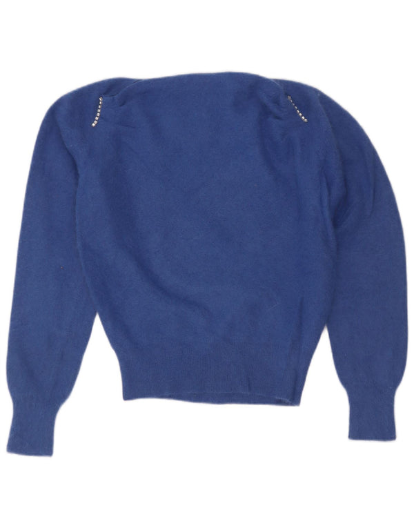 Luisa Spagnoli Damen Crop Pullover mit U-Boot-Ausschnitt, UK 12, Mittelblau