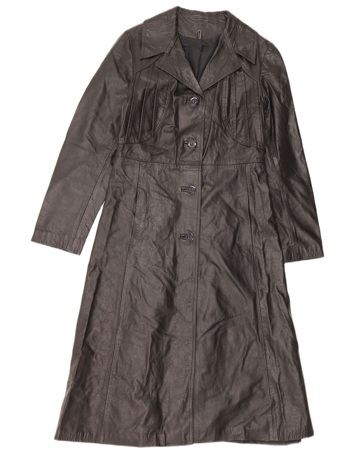 VINTAGE Damen Ledermantel UK 10 Kleines schwarzes Leder
