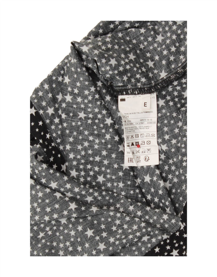 Benetton Womens Loose Fit Hemd mit abstraktem Muster UK 10 Small Schwarze Baumwolle