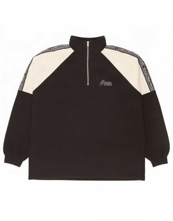 Asics Herren-Sweatshirt mit grafischem Reißverschluss und Rundhalsausschnitt, 2XL, Schwarz, Colourblock-Baumwolle