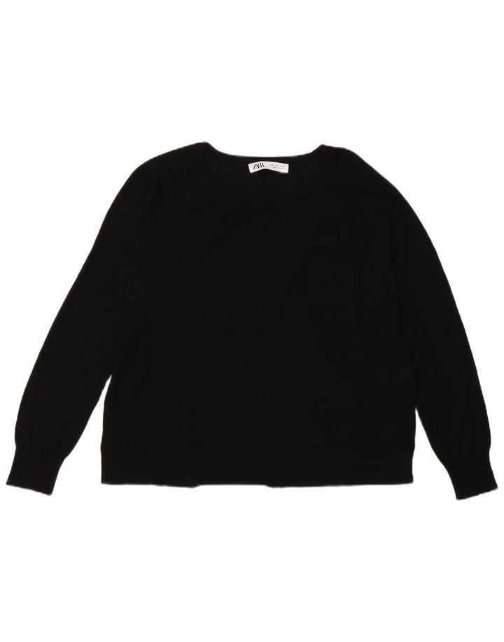 Zara Damen-Pullover mit U-Boot-Ausschnitt, Gr. 14, mittlere schwarze Viskose