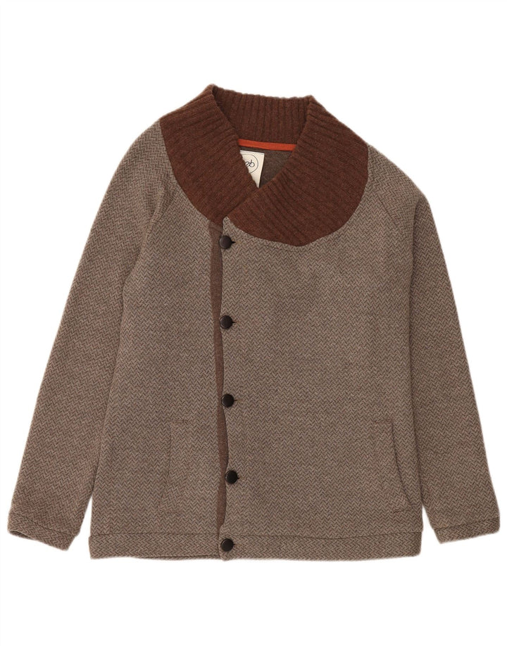 Vintage Herren Cardigan Pullover mittelgraue Chevron-Baumwolle