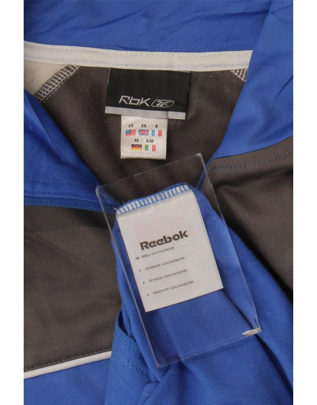Reebok Herren-Trainingsanzugoberteil, XS, blaues Colourblock-Polyester