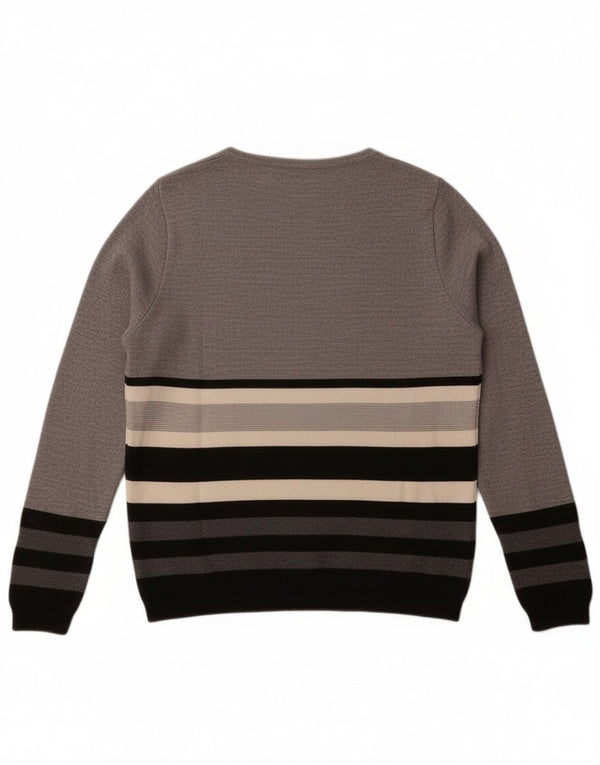 Perte by Krizia Damen-Pullover mit U-Boot-Ausschnitt, UK 14, Mittelgrau gestreift