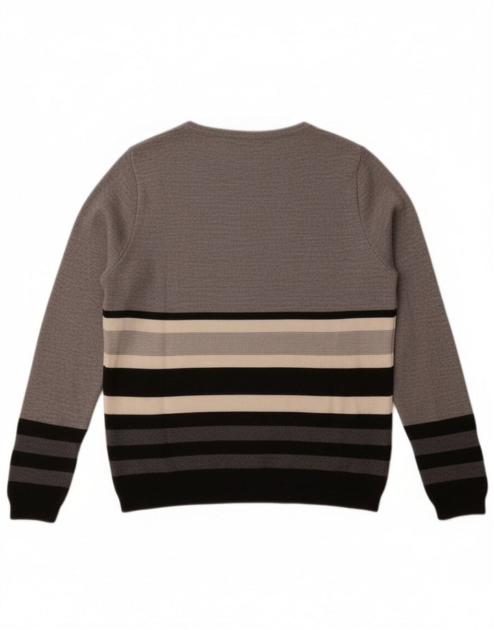 Perte by Krizia Damen-Pullover mit U-Boot-Ausschnitt, UK 14, Mittelgrau gestreift