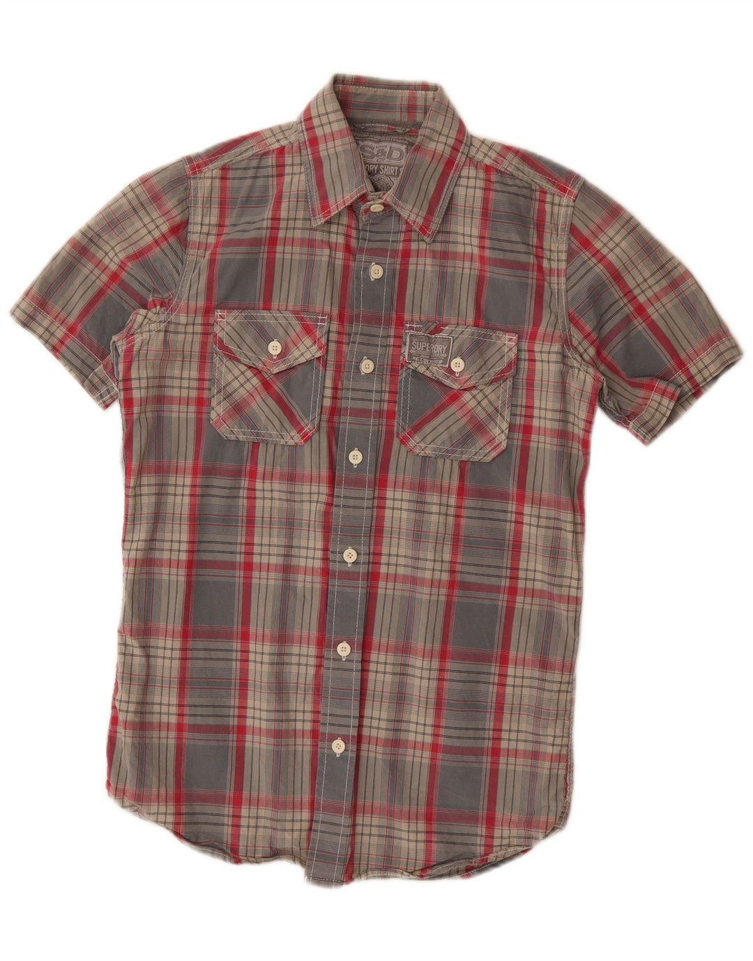 Superdry Herren-Kurzarmhemd, klein, grau, kariert, Baumwolle